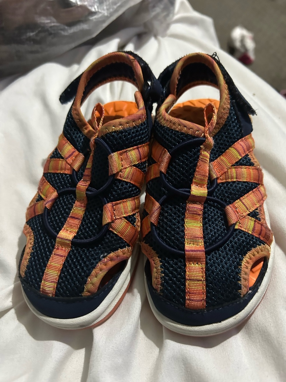 Lands End Kids Navy and Orange Active Sandals